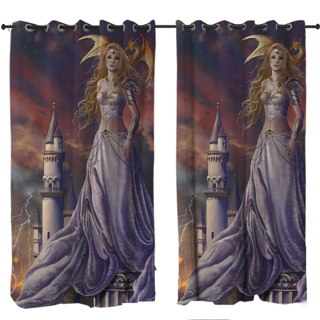 Fantasy Art Castle and the Beautiful Dragon Princess Curtain