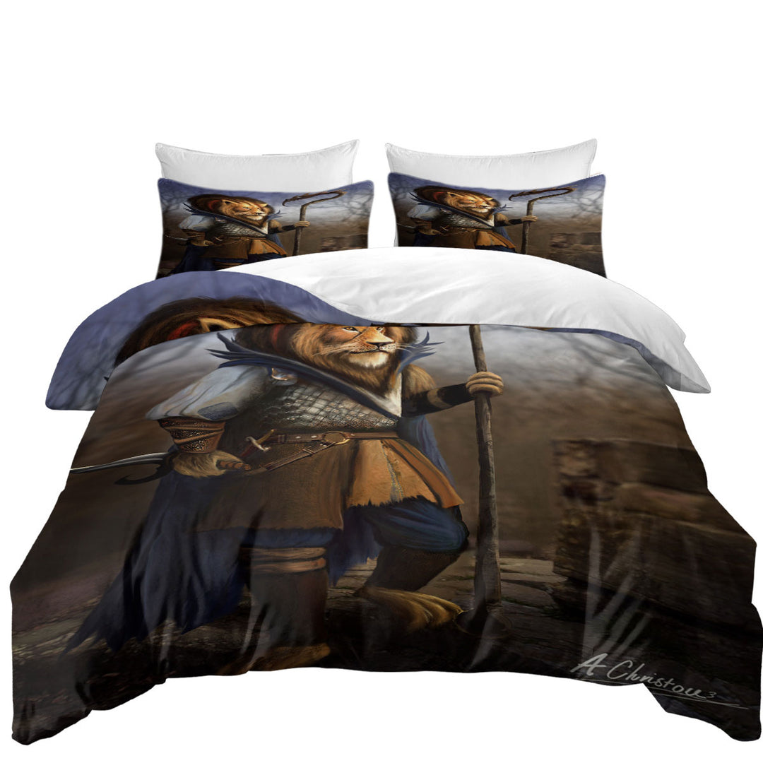 Fantasy Art Cool Lion Warrior Duvet Cover Queen