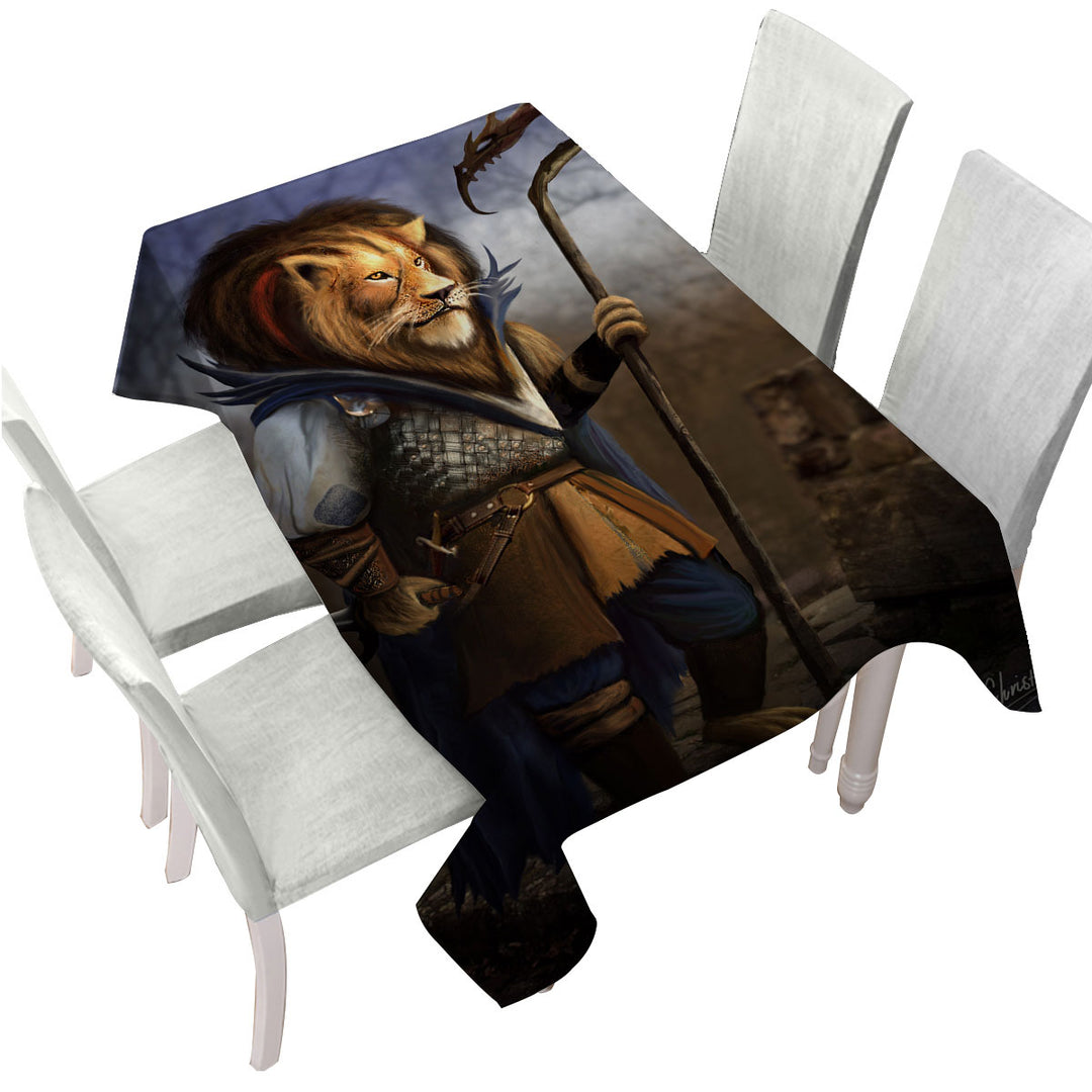 Fantasy Art Cool Lion Warrior Tablecloths