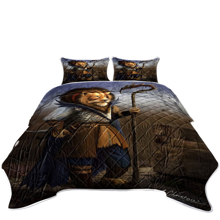 Fantasy Art Cool Lion Warrior Twin Quilt