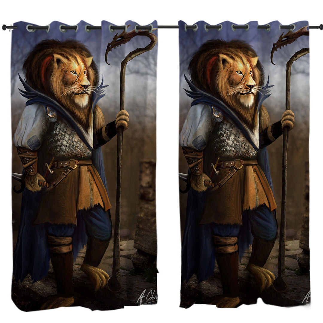 Fantasy Art Cool Lion Warrior Window Curtains