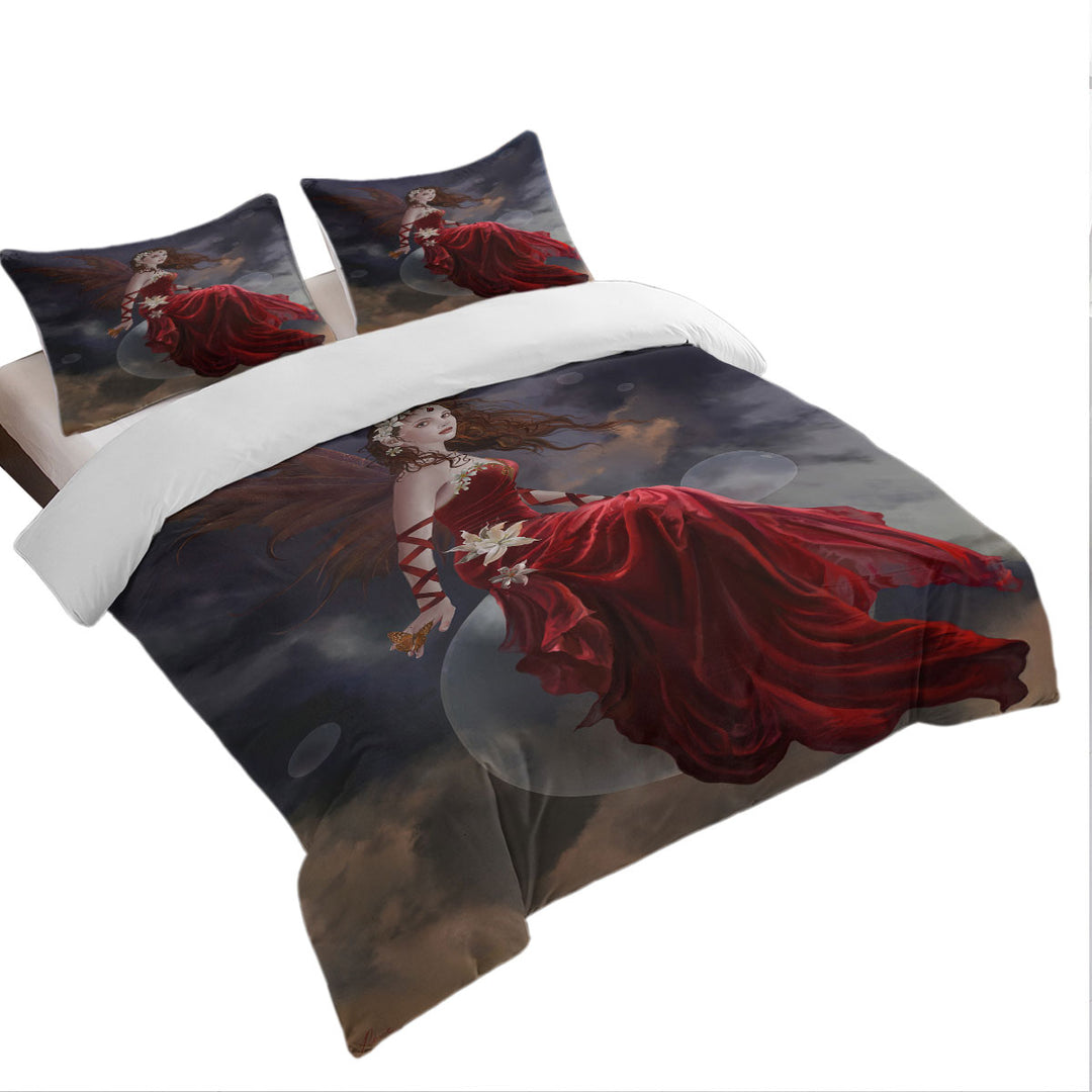 Fantasy Art Crimson Lily Pretty Woman Fairy Bed Covers