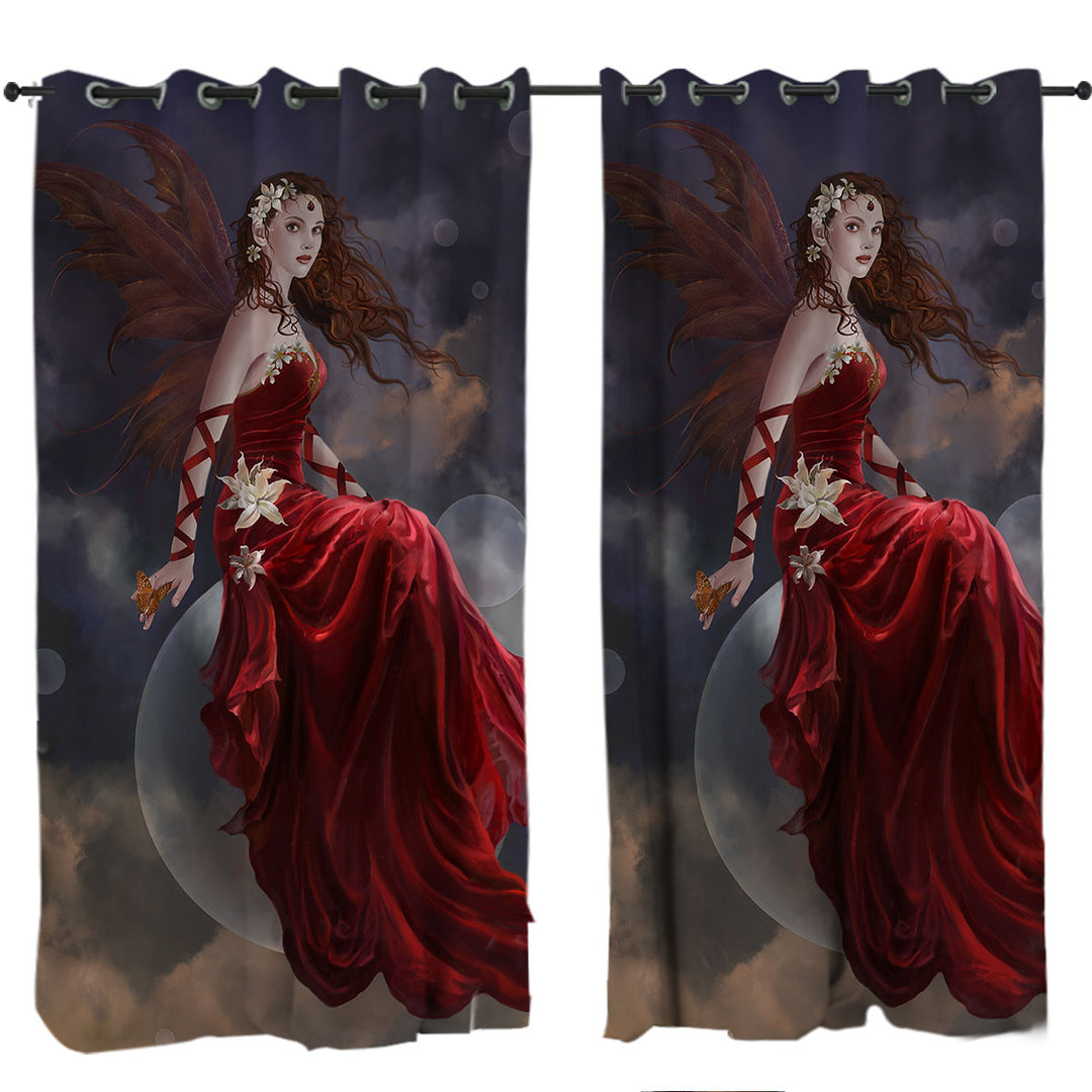 Fantasy Art Crimson Lily Pretty Woman Fairy Curtains for Living Room