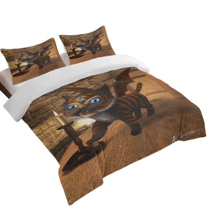 Fantasy Art Cute Dragon Cat Duvet Cover