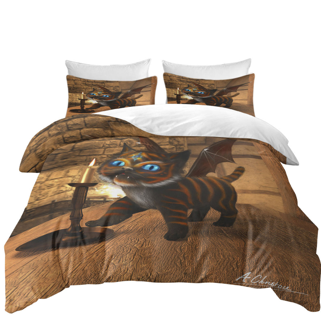 Fantasy Art Cute Dragon Cat Oversized King Duvet Cover