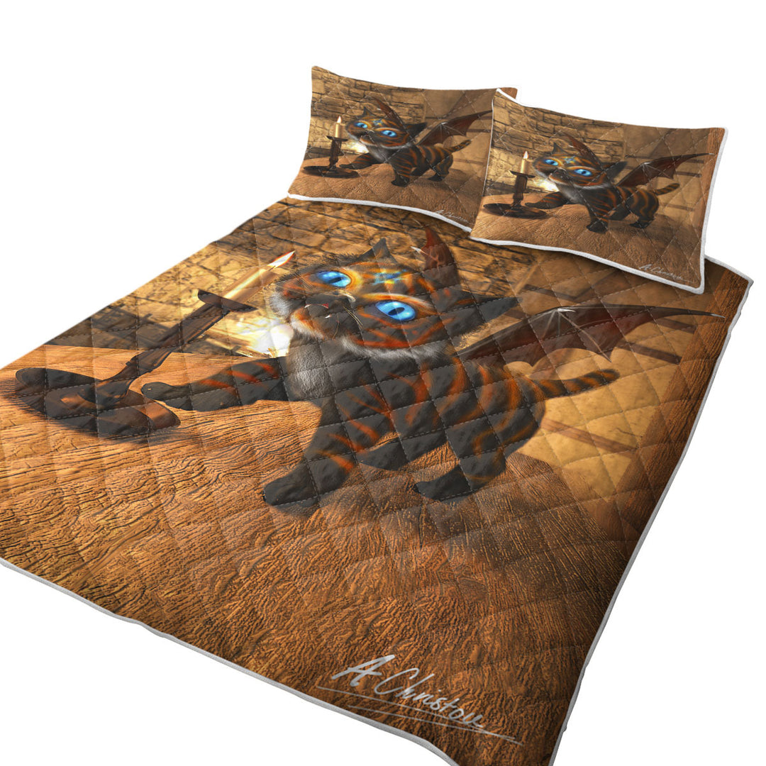 Fantasy Art Cute Dragon Cat Quilts for Beds