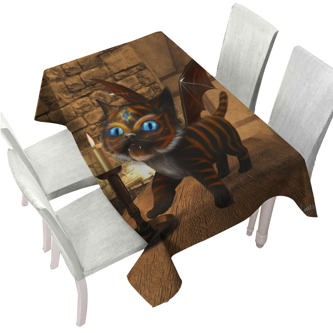 Fantasy Art Cute Dragon Cat Tablecloths