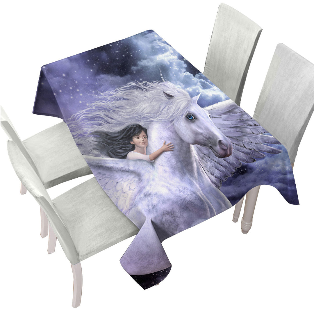 Fantasy Art Cute Girl Riding Flying Horse Custom table cloth