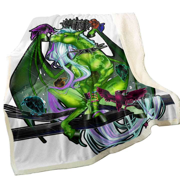Fantasy Art Decorative Blankets Green Dragon and Crows