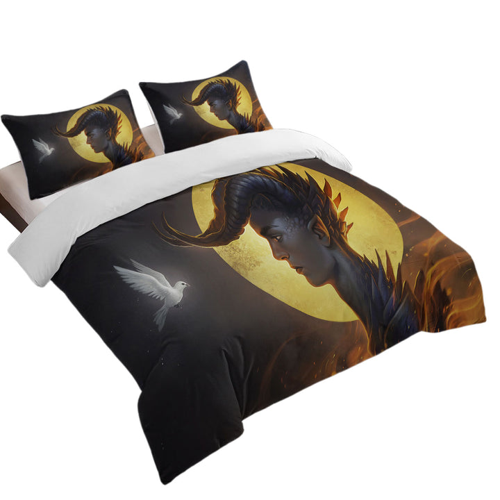 Fantasy Art Dragon Man and Dove Twin Duvet Covers