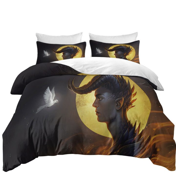 Fantasy Art Dragon Man and Dove Twin xl Duvet Covers