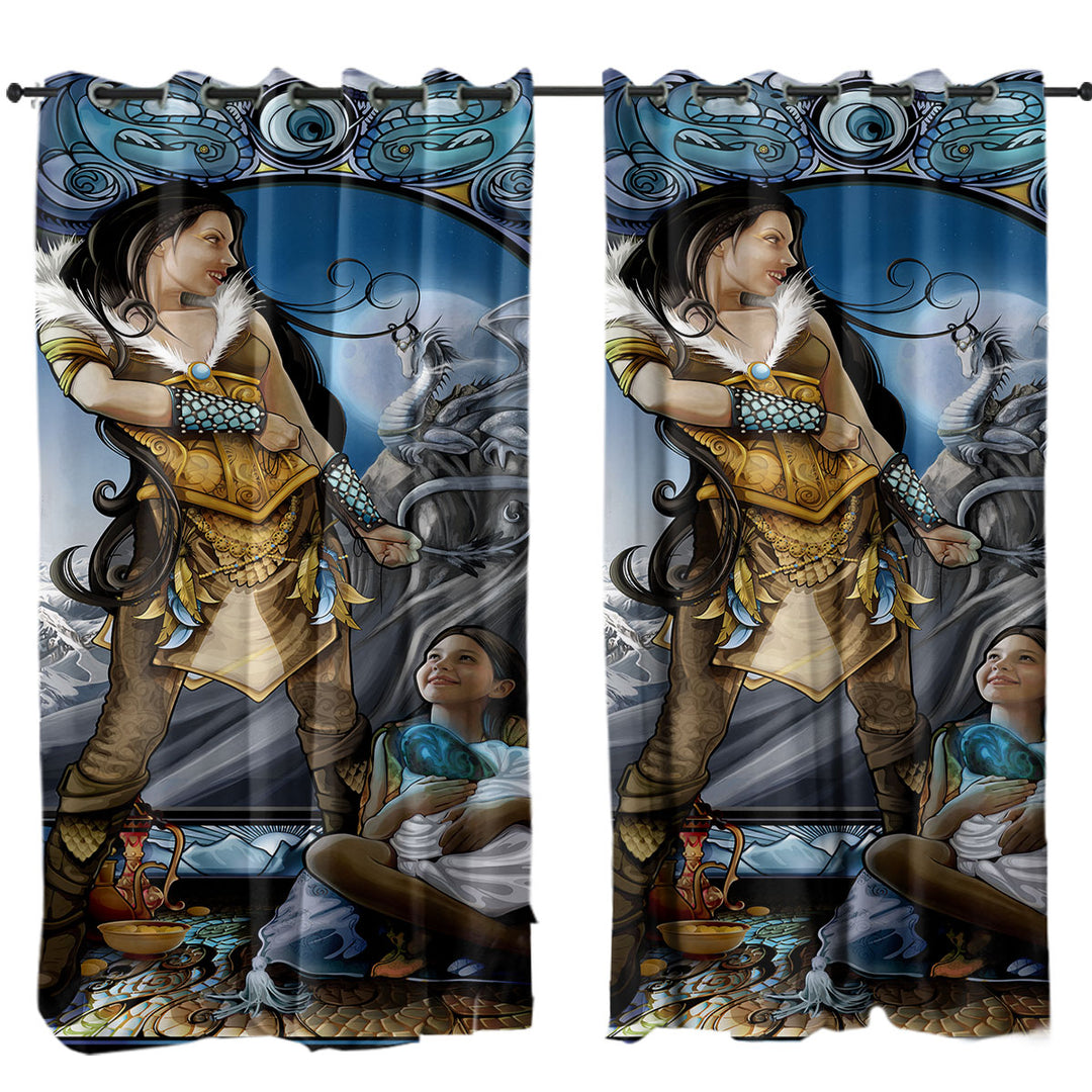 Fantasy Art Dragon Rider Drapes for Living Room