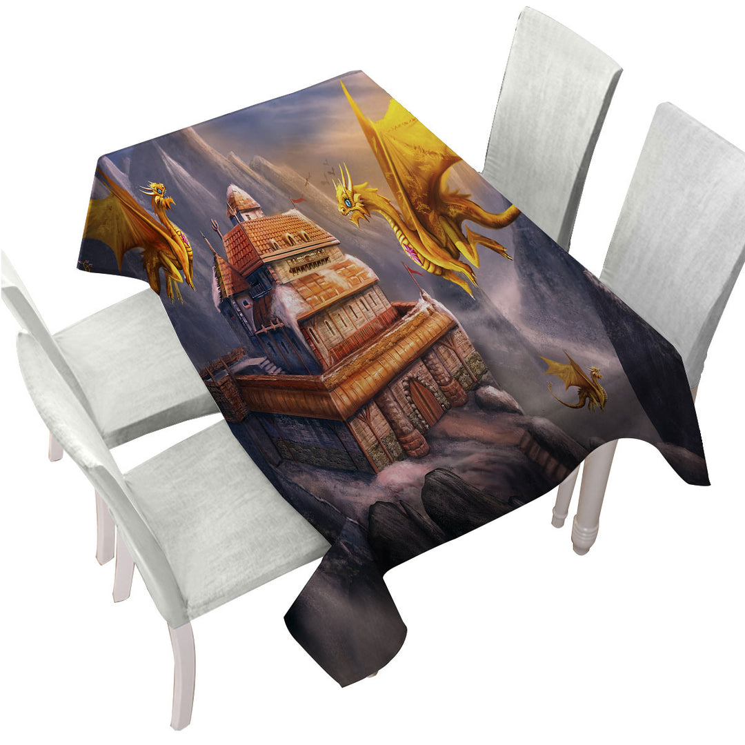 Fantasy Art Dragons Haven in the Mountains Custom tablecloths