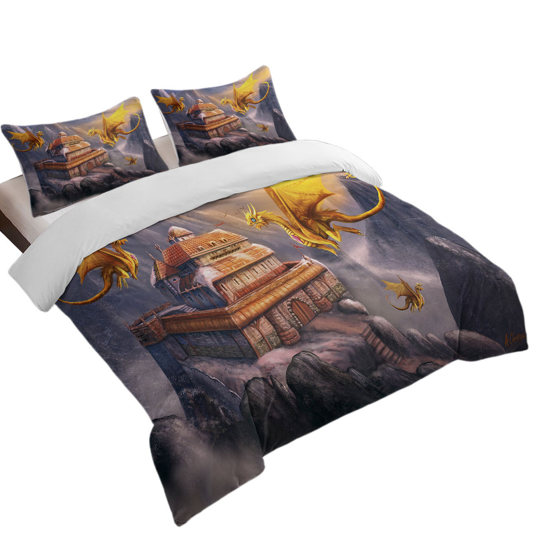 Fantasy Art Dragons Haven in the Mountains Quilt Cover