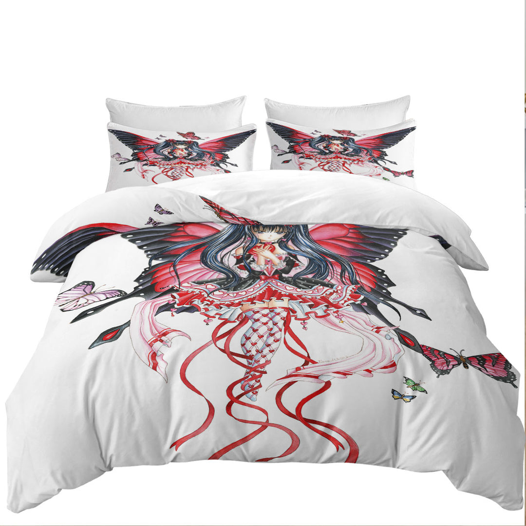 Fantasy Art Drawing Red Butterfly Girl California King Duvet Cover