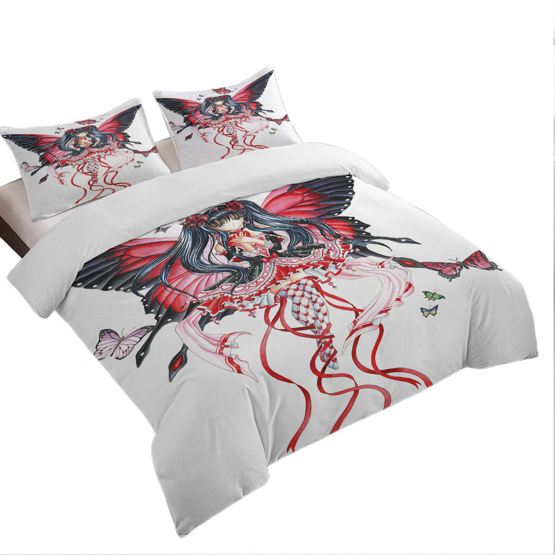 Fantasy Art Drawing Red Butterfly Girl Coverlets