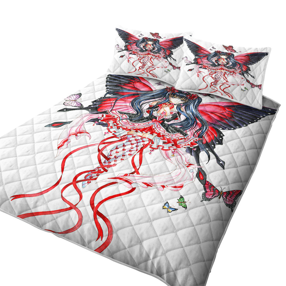 Fantasy Art Drawing Red Butterfly Girl King Size Quilt