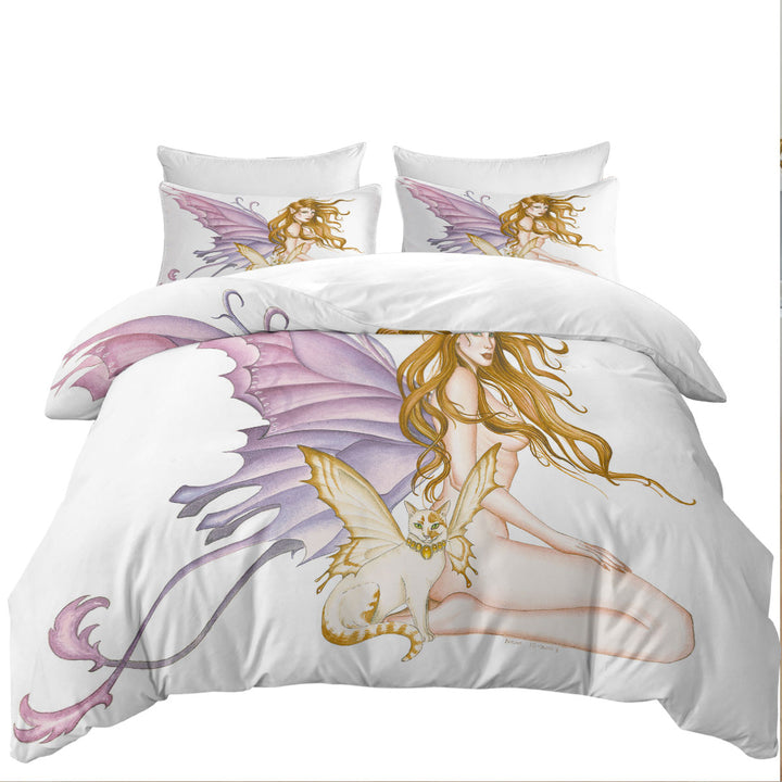 Fantasy Art Fairy Cat and Amber the Sexy Fairy Comforter Cover