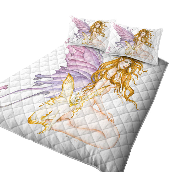 Fantasy Art Fairy Cat and Amber the Sexy Fairy King Size Quilt Sets