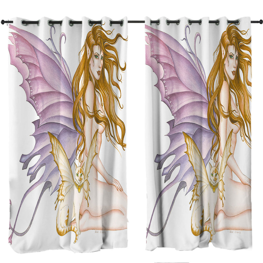 Fantasy Art Fairy Cat and Amber the Sexy Fairy Window Curtains