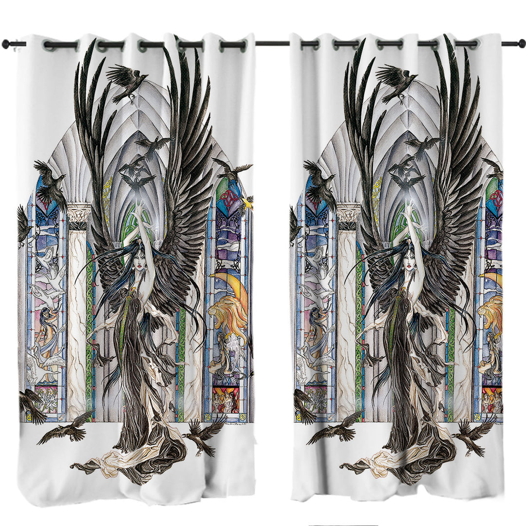 Fantasy Art Fairy of Ravens Curtains for Living Room