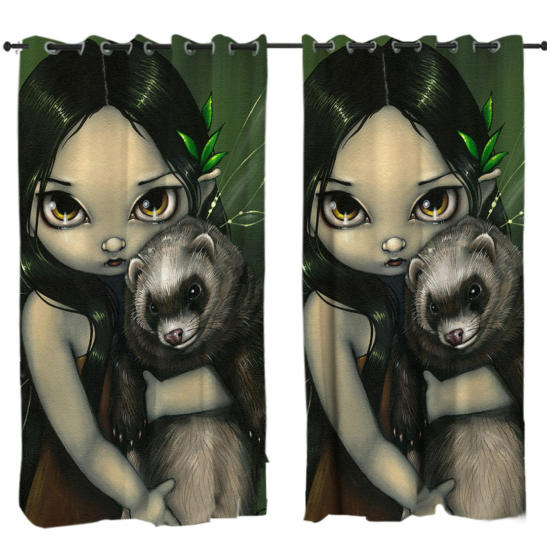 Fantasy Art Ferret and His Fairy Custom Drapes