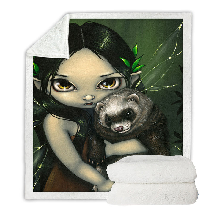 Fantasy Art Ferret and His Fairy Fleece Blankets