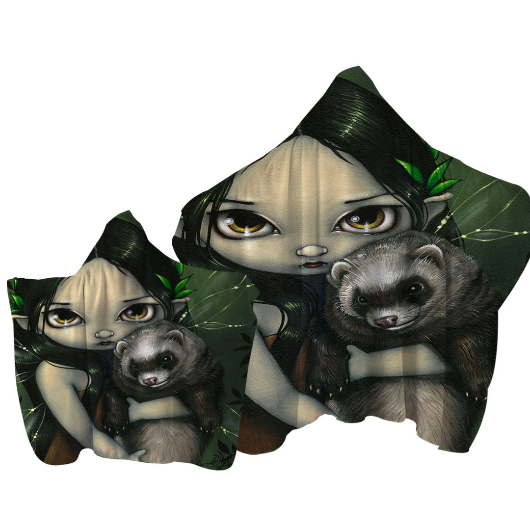 Fantasy Art Ferret and His Fairy Hooded Beach Towel