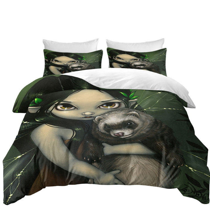 Fantasy Art Ferret and His Fairy Quilt Cover