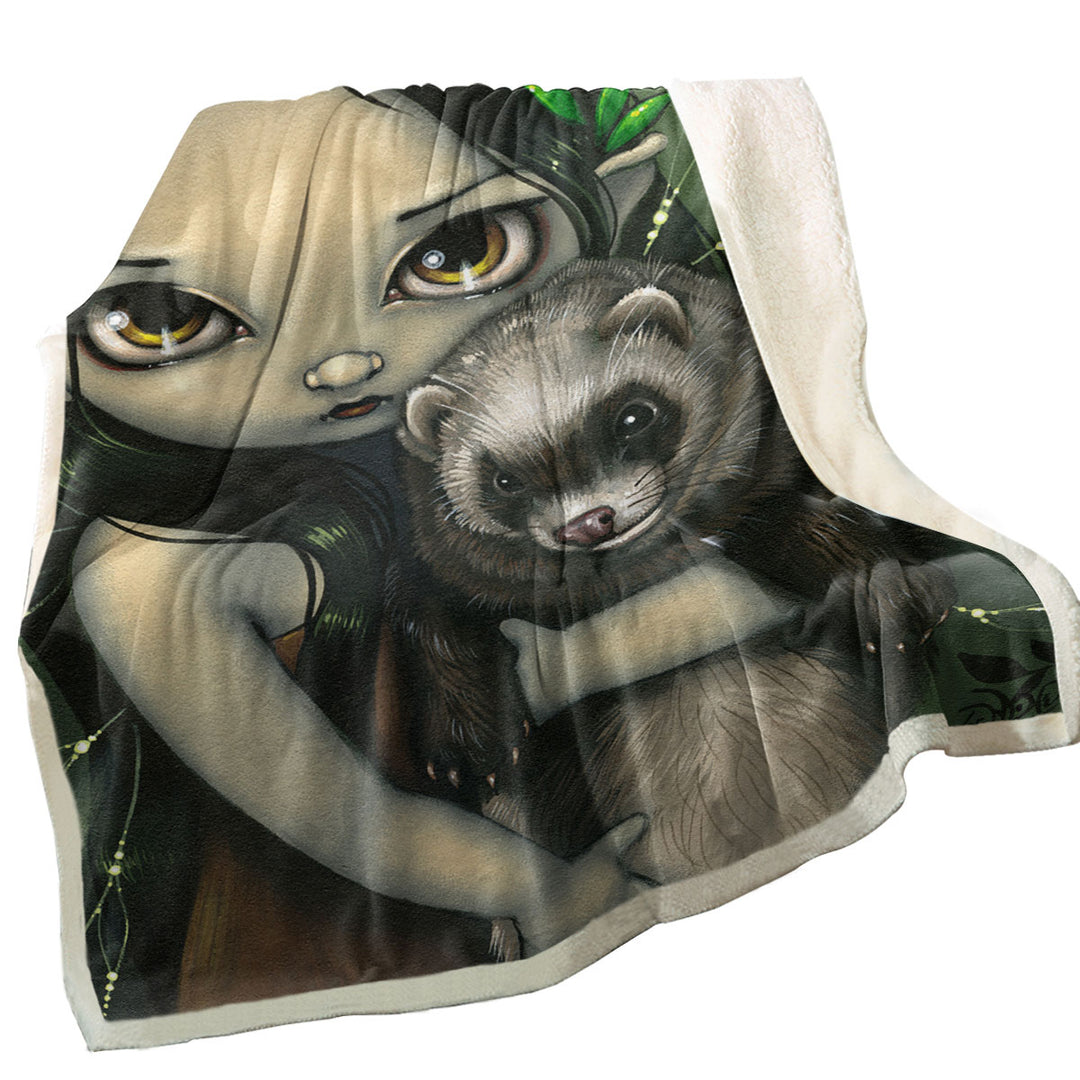 Fantasy Art Ferret and His Fairy Throw Blanket