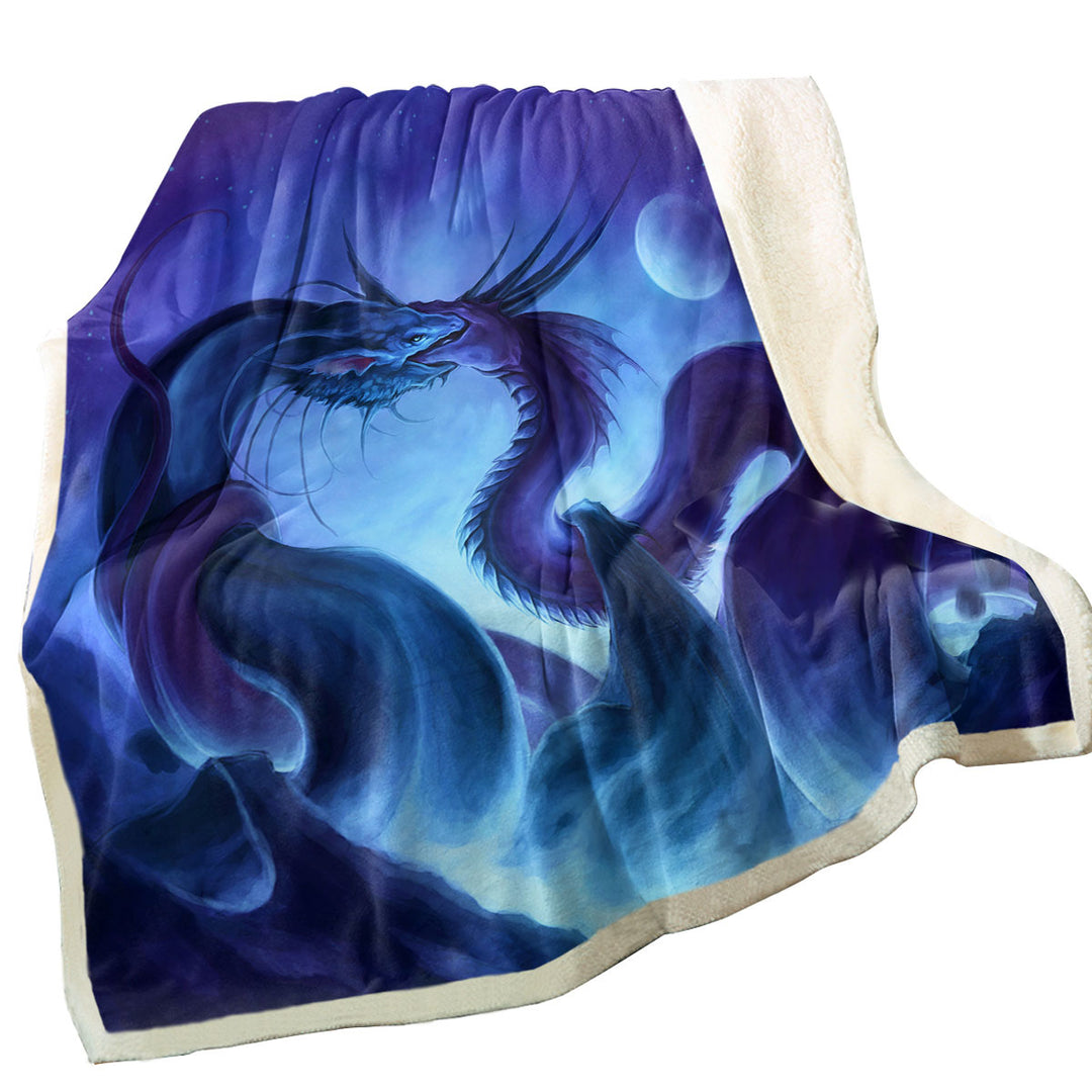 Fantasy Art Fleece Blankets Moon Night Dragon Fight