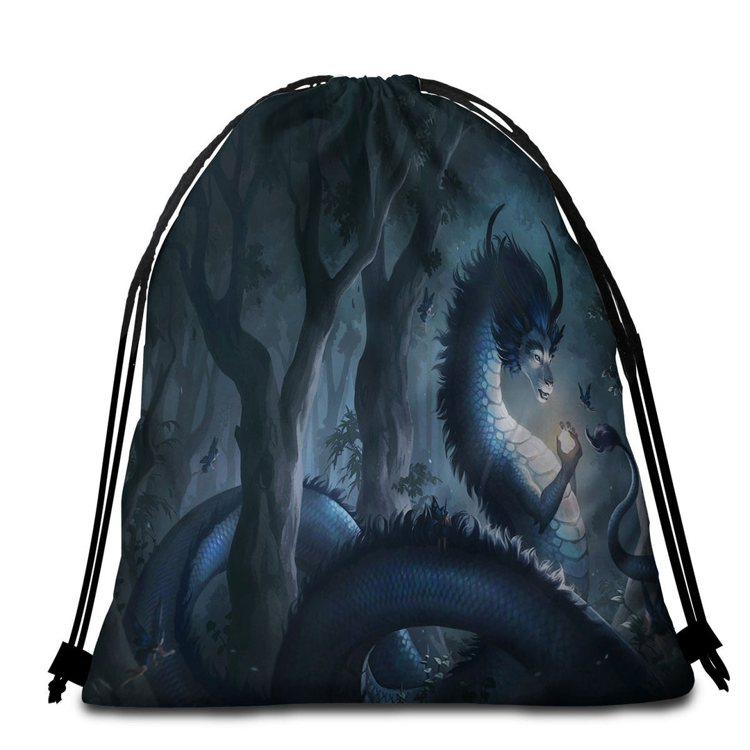 Fantasy Art Forest Dragon Beach Towel Bags