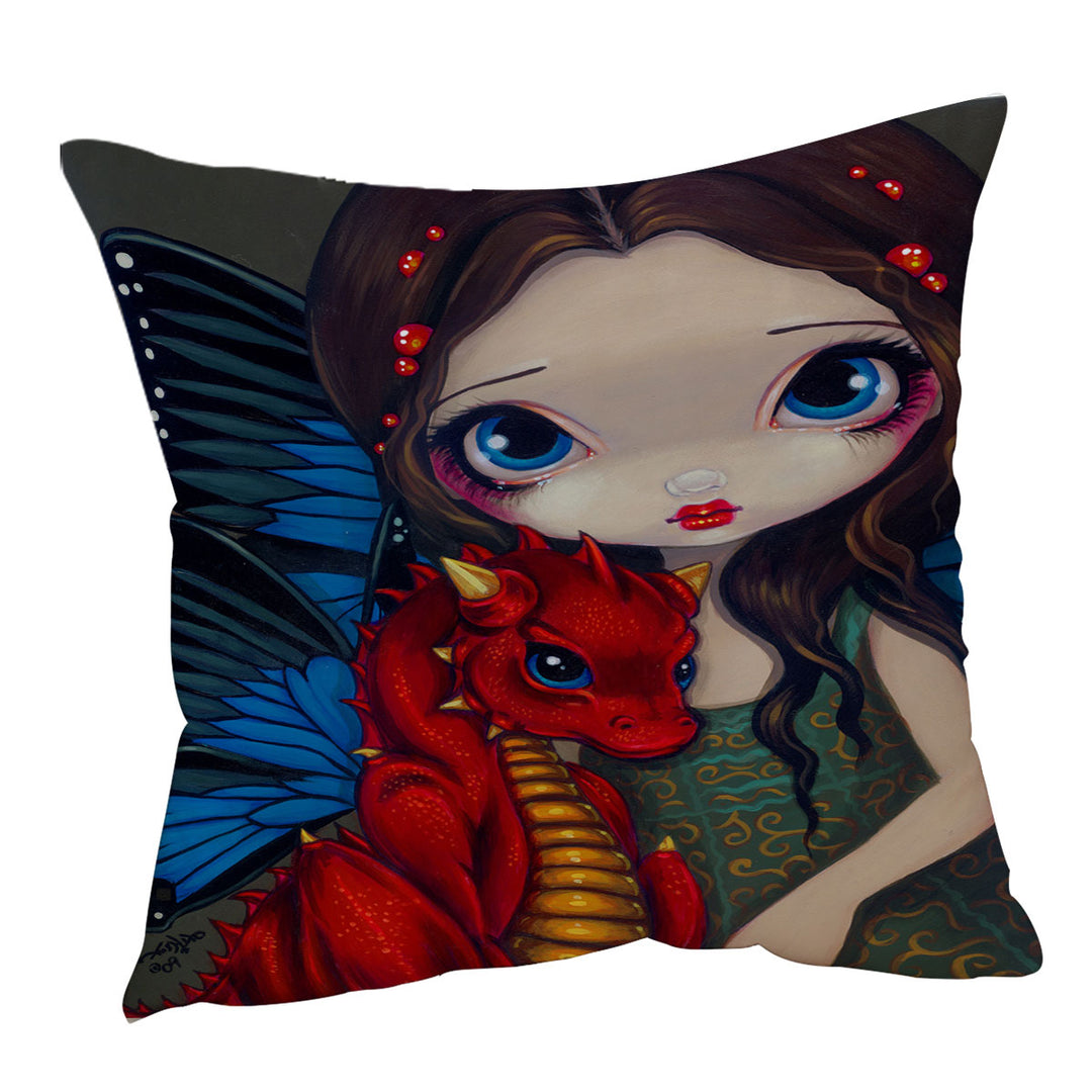 Fantasy Art Girl and Baby Red Dragon Cushion Covers