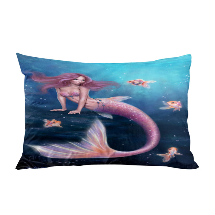 Fantasy Art Gold Fish and Beautiful Pinkish Mermaid Pillowcase