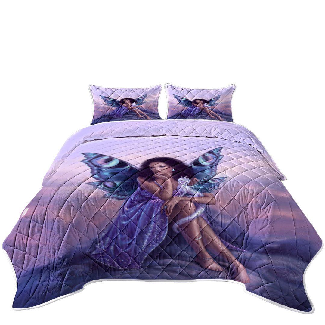 Fantasy Art Gorgeous Black Girl Dragon Fairy Coverlet