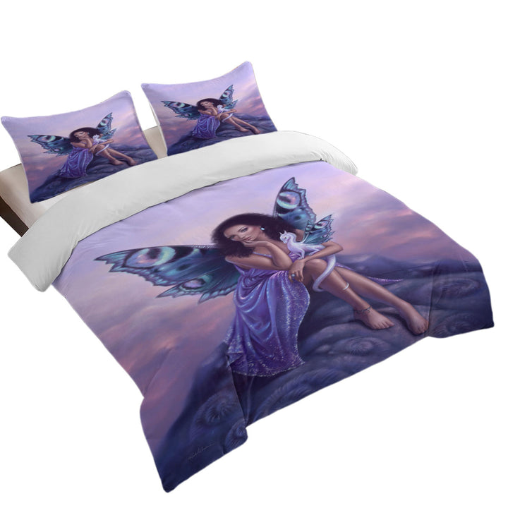 Fantasy Art Gorgeous Black Girl Dragon Fairy Duvet Cover set