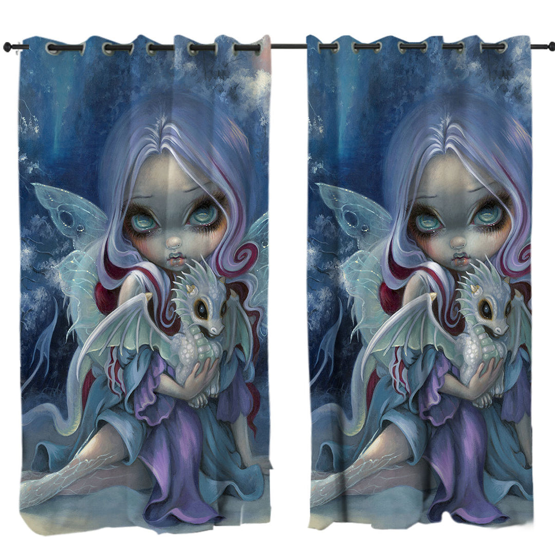 Fantasy Art Gorgeous Fairy and Wintry Dragonling Curtain