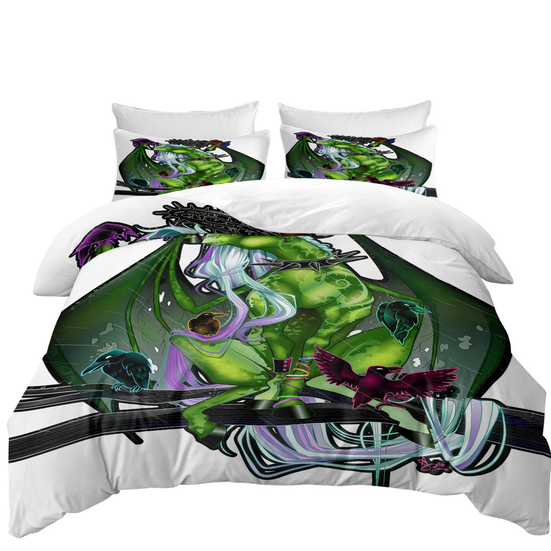 Fantasy Art Green Dragon and Crows Donna Covers