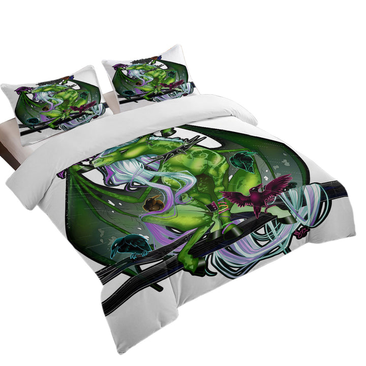 Fantasy Art Green Dragon and Crows Duvet Covers