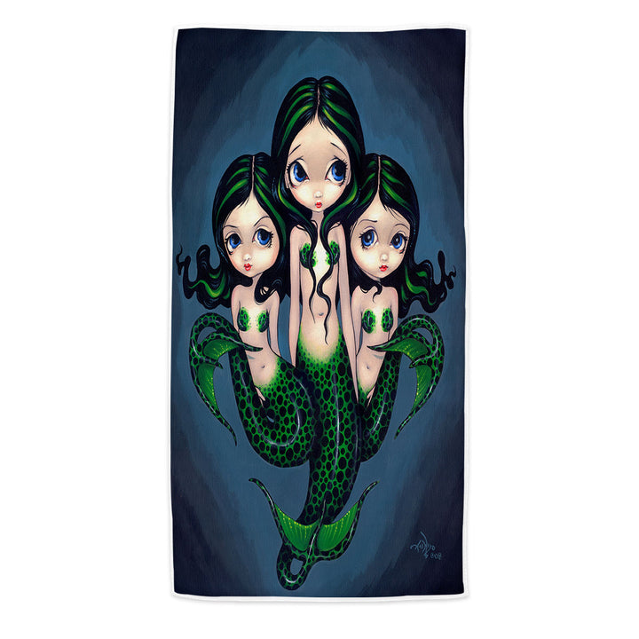 Fantasy Art Green Mermaid Beach Towels