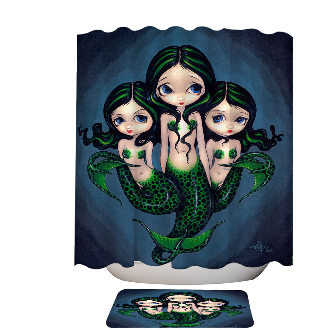 Fantasy Art Green Mermaid Shower Curtains