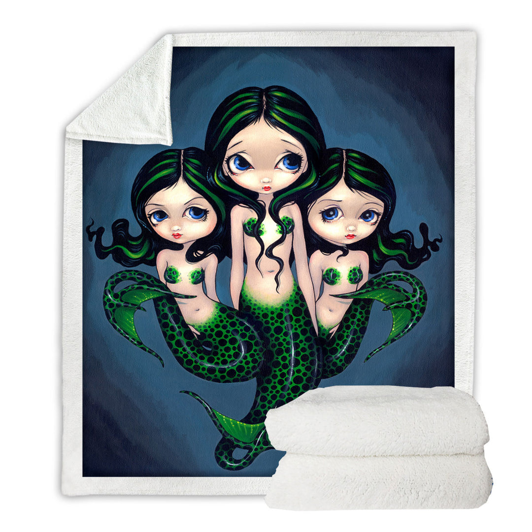 Fantasy Art Green Mermaid Sofa Blankets