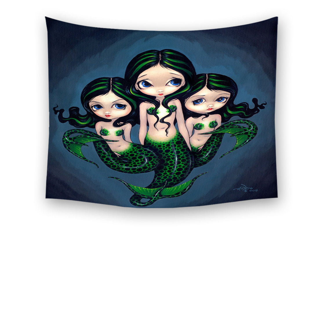 Fantasy Art Green Mermaid Tapestry Wall Decor