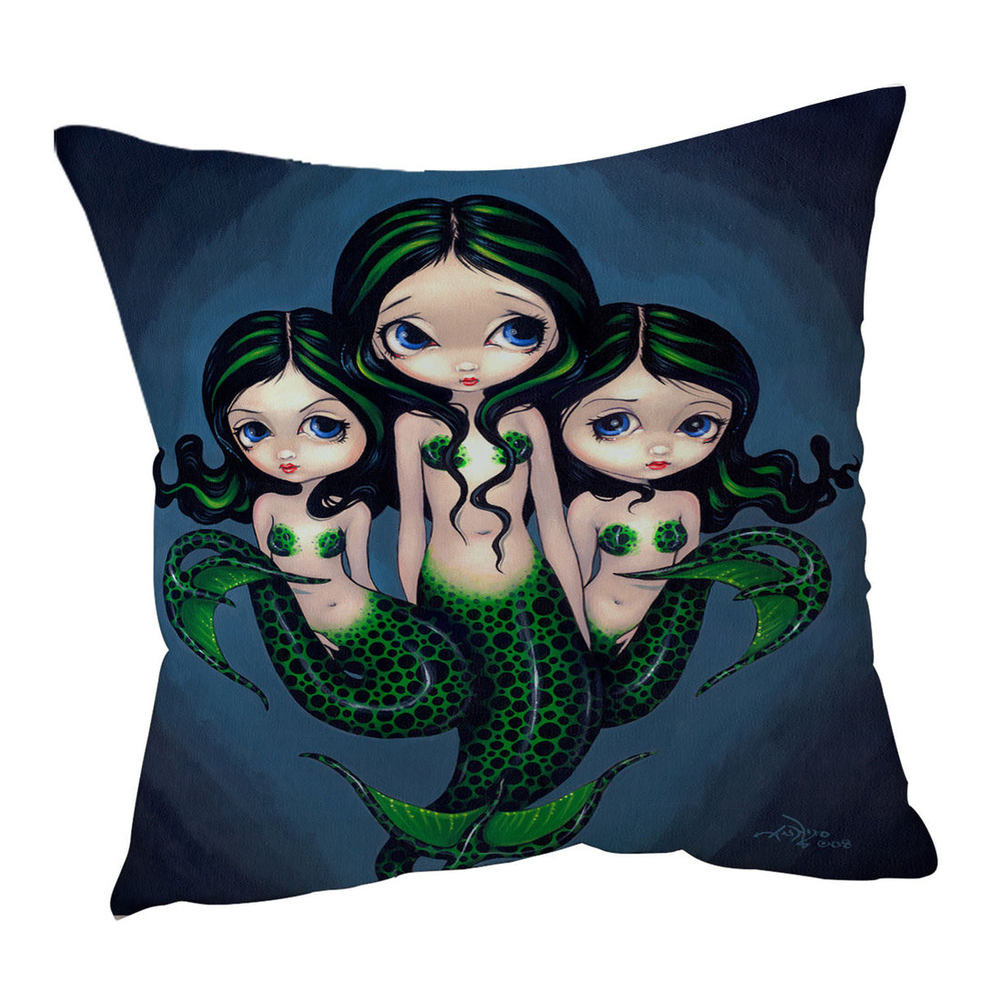 Fantasy Art Green Mermaid Throw Pillow Cover