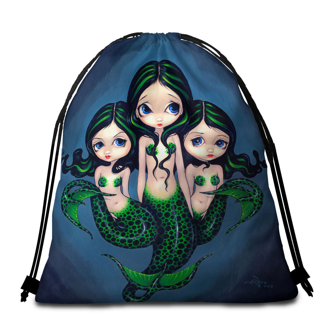 Fantasy Art Green Mermaid Travel Beach Towel