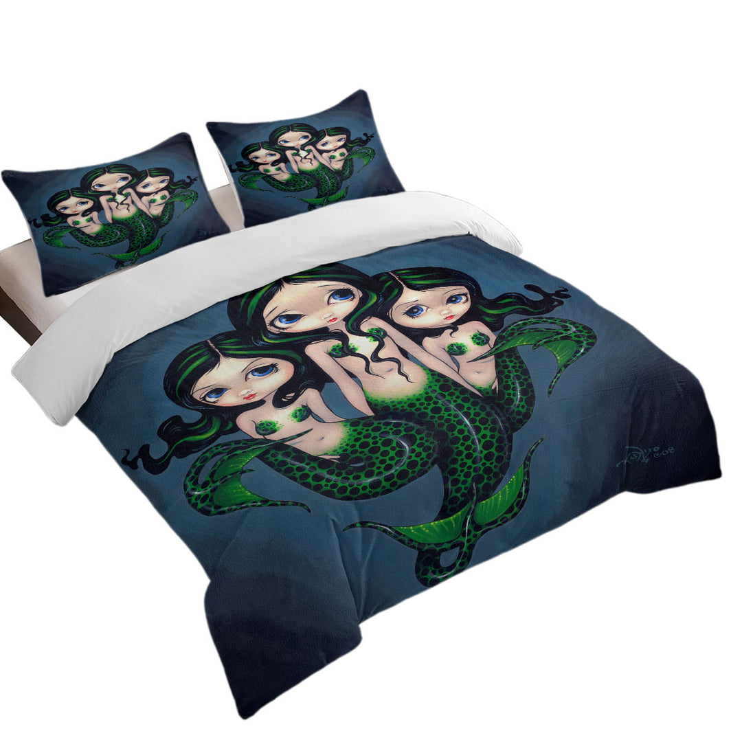 Fantasy Art Green Mermaid Triplets Coverlets