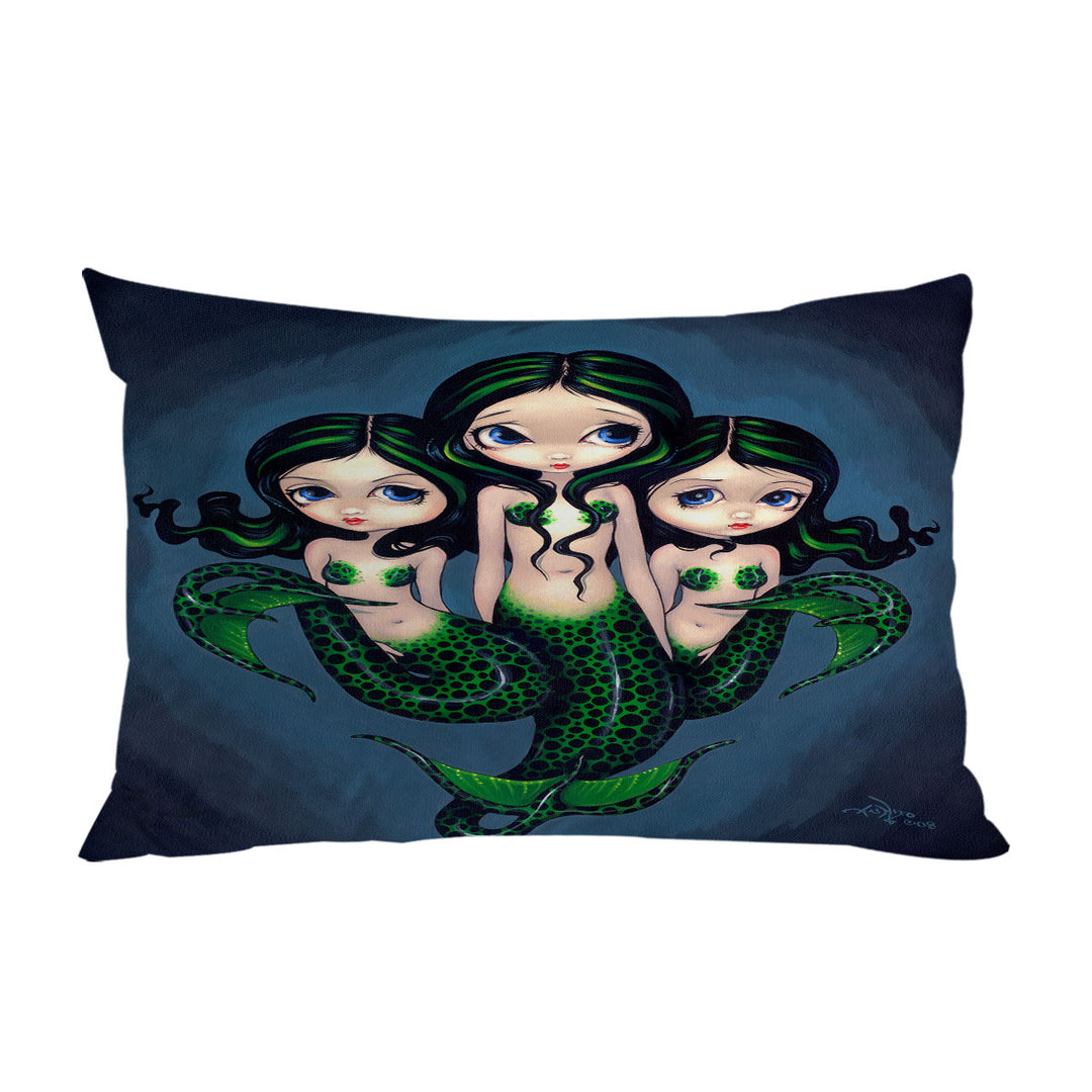 Fantasy Art Green Mermaid Triplets Pillowcase