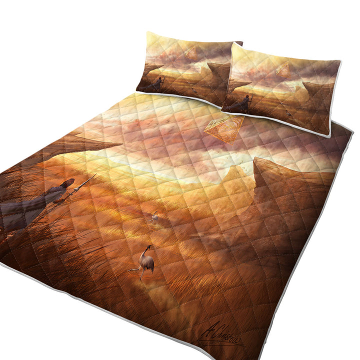 Fantasy Art Hovering Pyramid above Warrior California King Quilt Sets