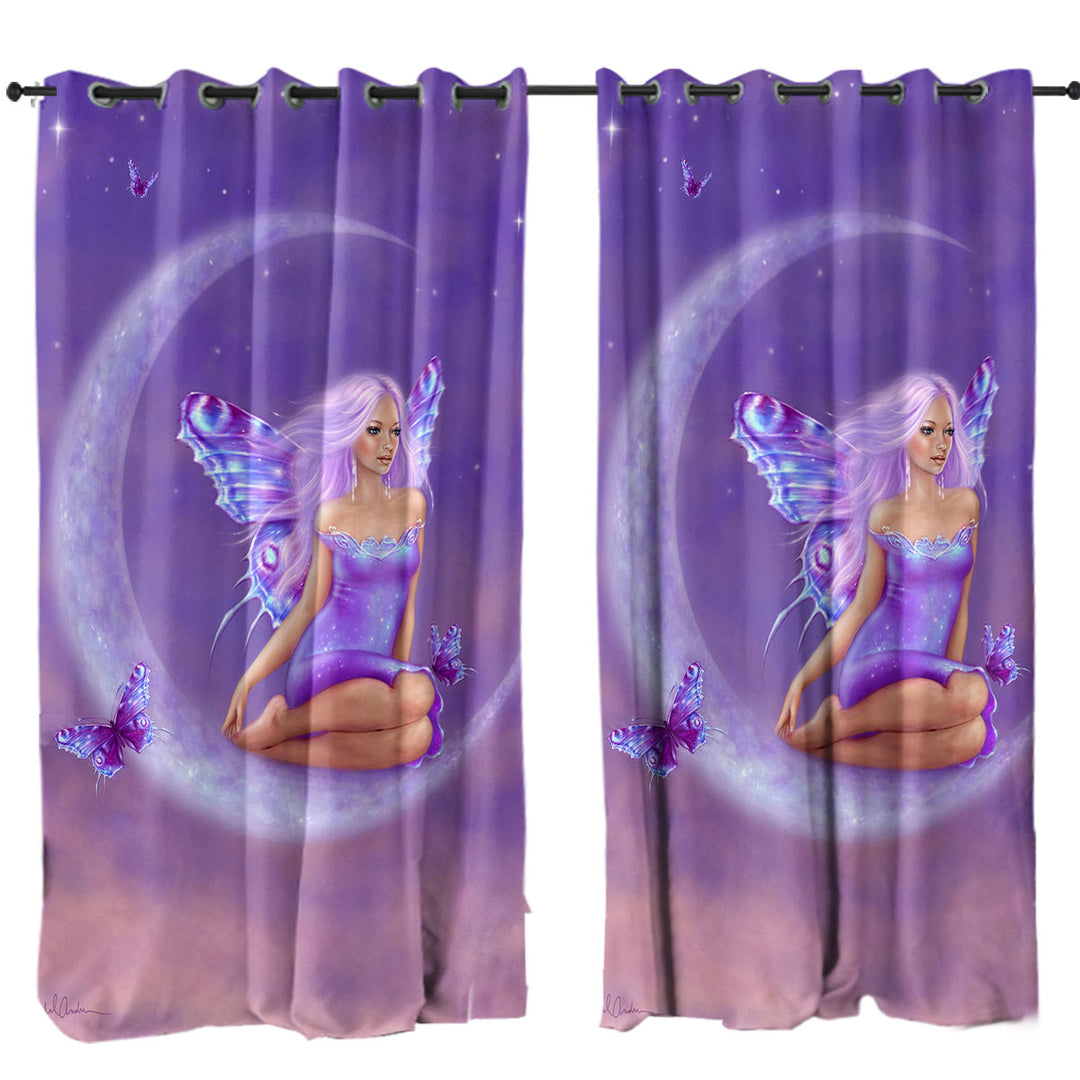 Fantasy Art Lavender Moon and Pretty Butterfly Girl Curtains for Bedroom