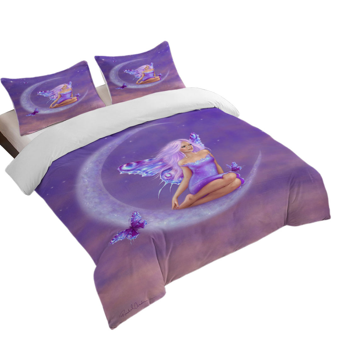 Fantasy Art Lavender Moon and Pretty Butterfly Girl Duvet Covers